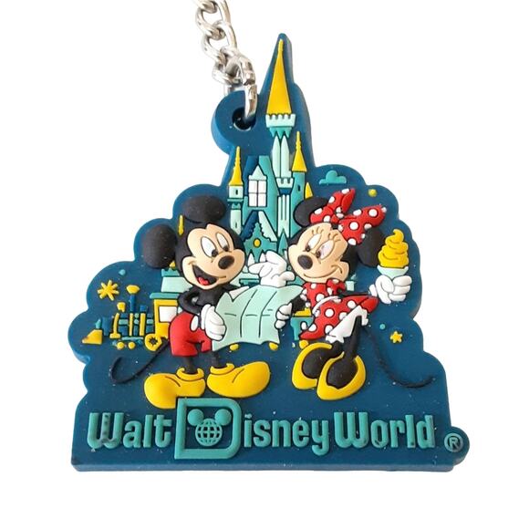 Disney Parks Walt Disney World Cinderella Castle Keychain Mickey Minnie NWT - Picture 2 of 5